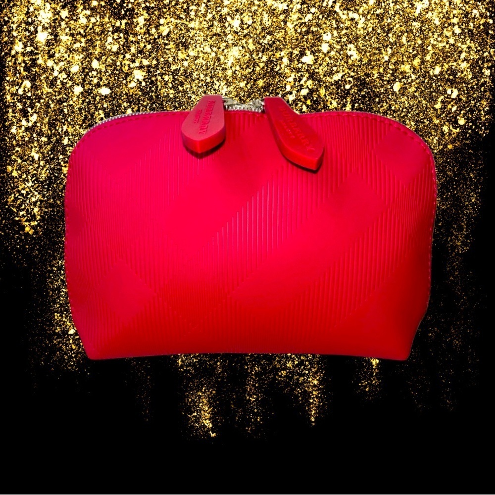 Burberry Cosmetic Travel Beauty Bag, Red, Gold-tone Double Zippers, NWOT - Picture 2 of 8